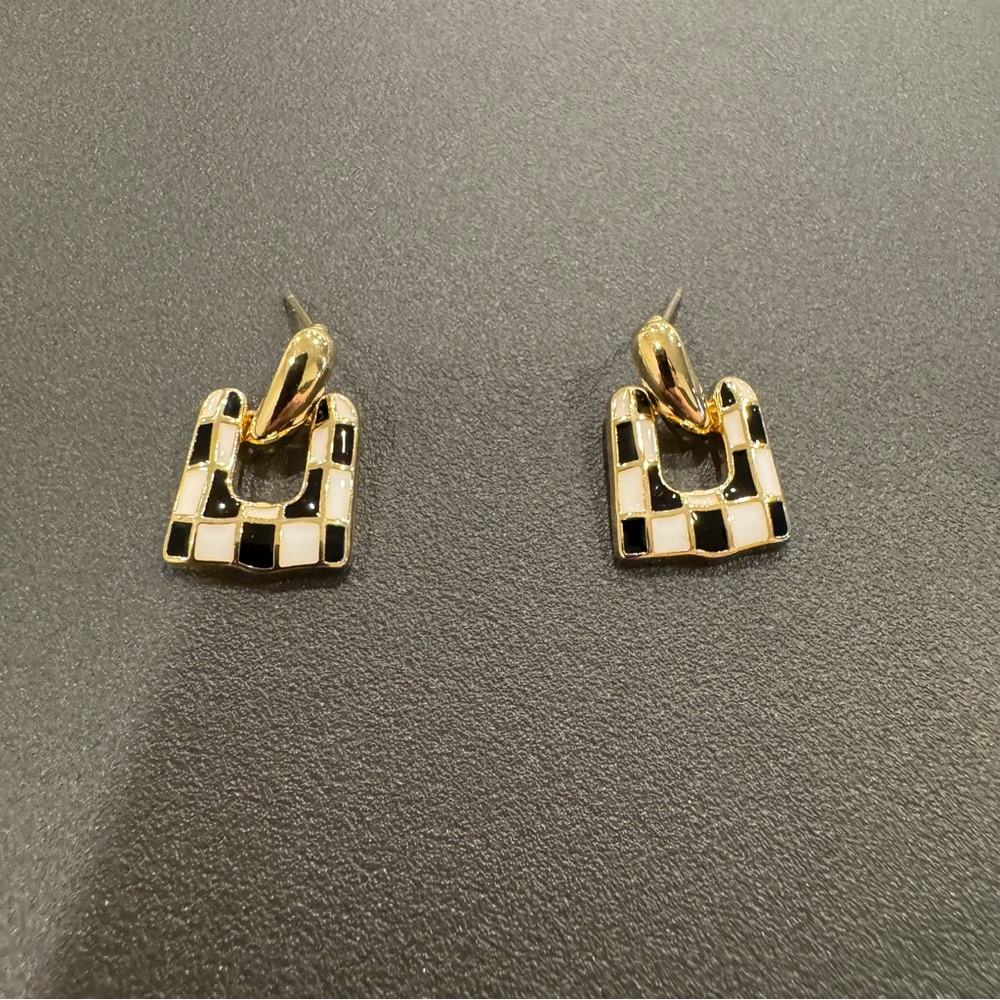 Francesca's Collections Gold and Black Checkered Earrings